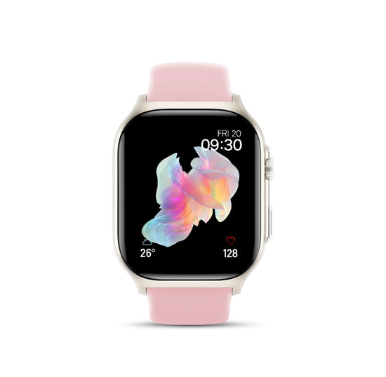 Smartwatch with a pink strap on a white background